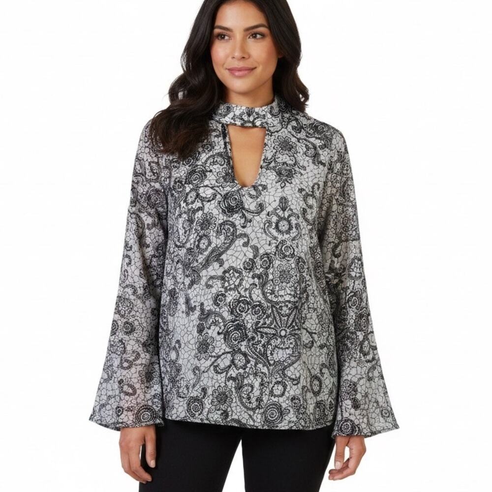 Harlowe and Graham Bell Sleeve Blouse Womens M Black Sheer Ethereal Whimsygoth